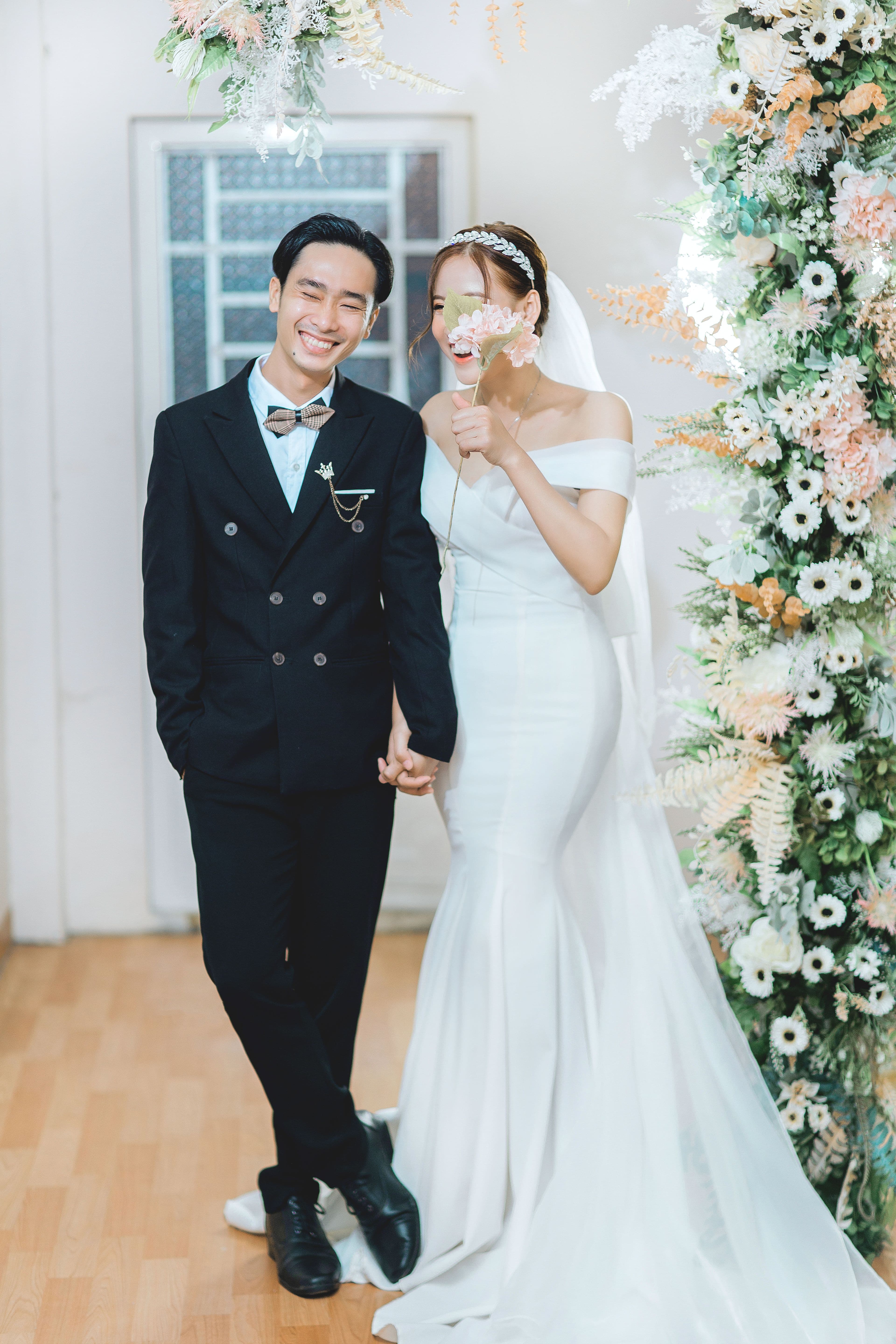 Newlyweds celebrating after their ceremony